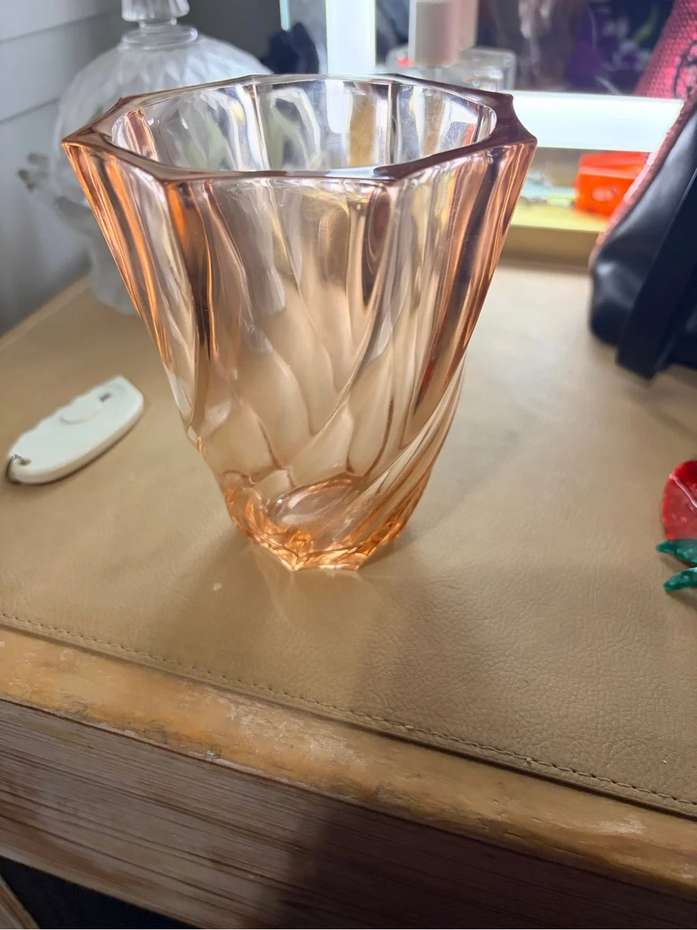 Vintage Pink Swirl Art Glass Vase - Brand: